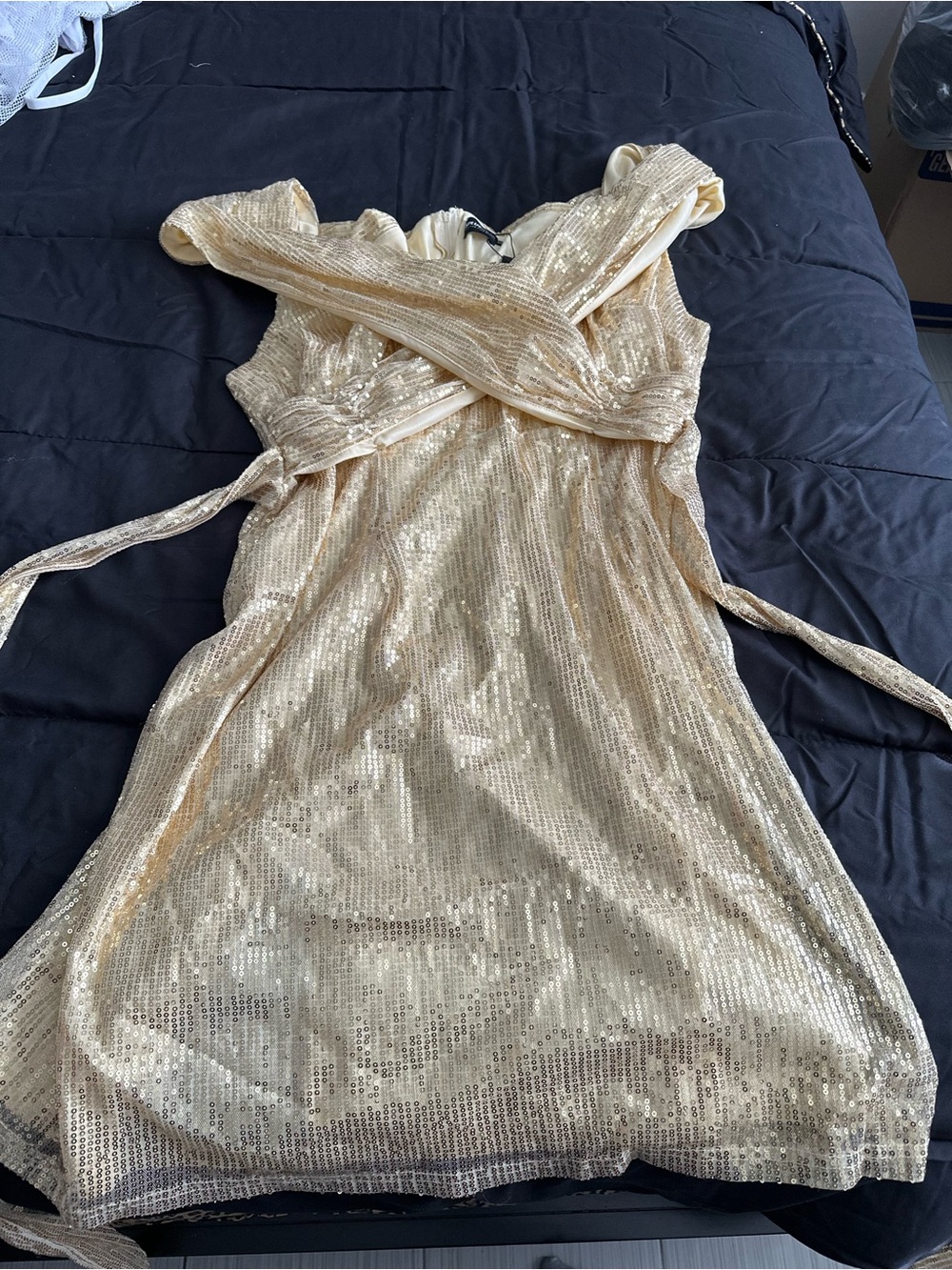 Gold Sequin Wrap Dress - Elegant Evening Dress